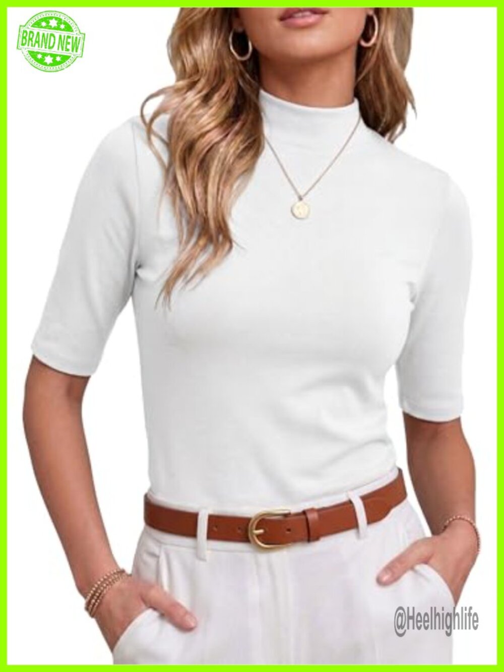 Womens Mock Neck Short Sleeve Ribbed Knit Slim Fit Summer Business Top